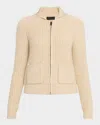 Nili Lotan Wool Ribbed Zip Cardigan In Neutral