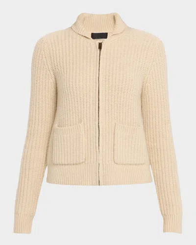 Nili Lotan Wool Ribbed Zip Cardigan In Sand