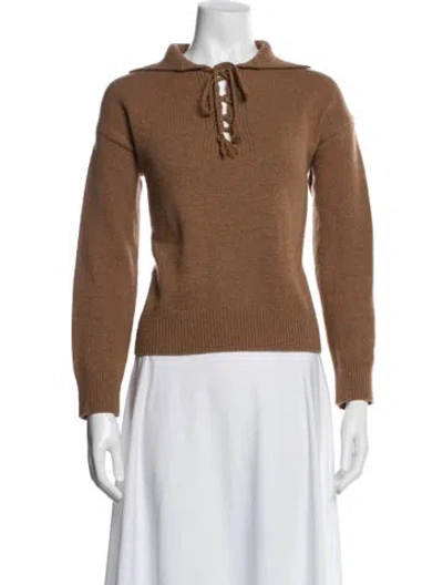 Pre-owned Nili Lotan Wool Tie Neck Sweater In Brown