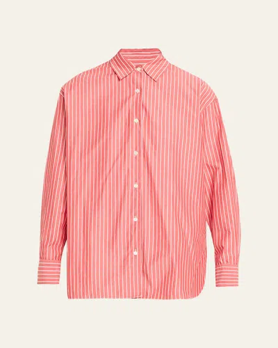 Nili Lotan Women's Yorke Striped Cotton Shirt Red And White Stripe, S