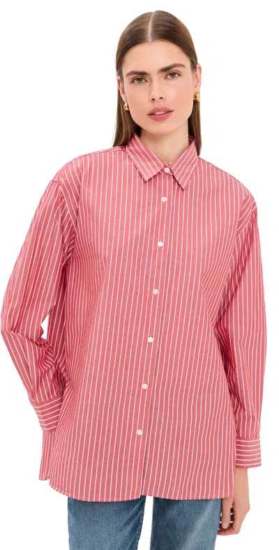 Nili Lotan Women's Yorke Striped Cotton Shirt Red And White Stripe, S