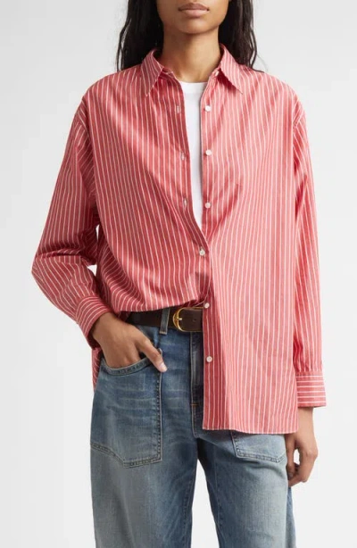 Nili Lotan Yorke Stripe High-low Cotton Poplin Button-up Shirt In Pink