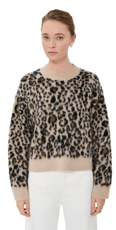 Nili Lotan Zamira Leopard-jacquard Cashmere And Silk-blend Sweater In Brown