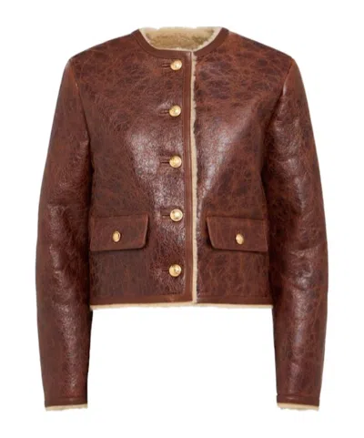 Nili Lotan Zanie Short Shearling Coat In Brown