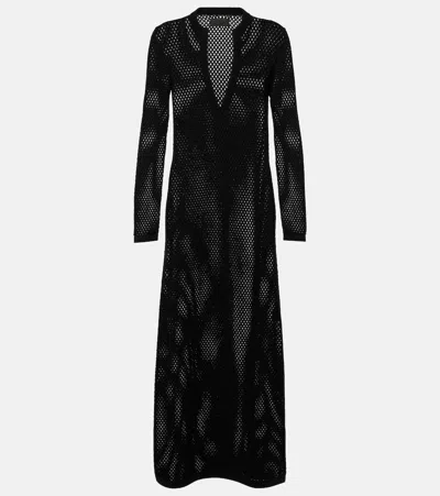 Nili Lotan Zera Open-knit Cotton Maxi Dress In Black