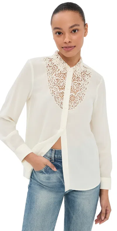 Nili Lotan Zola Lace Silk Shirt Ivory In White