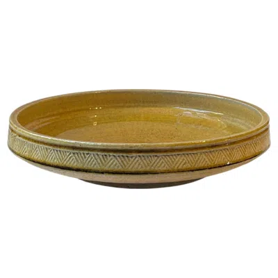 Pre-owned Nils Kähler Vintage Stoneware Dish In Okra Yellow Glaze By Nils A. Kähler For Hak, 1970s