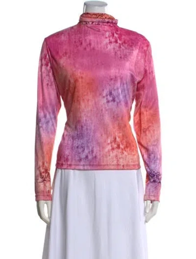 Pre-owned Niløs Tie-dye Print Mock Neck Top In Pink