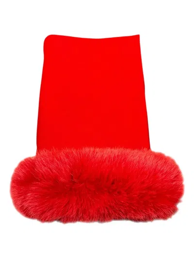 Nima 1708 Fur Trim Scarf In Red