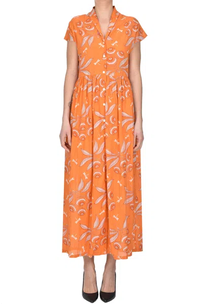 Nimbu Cotton Shirt Dress In Orange
