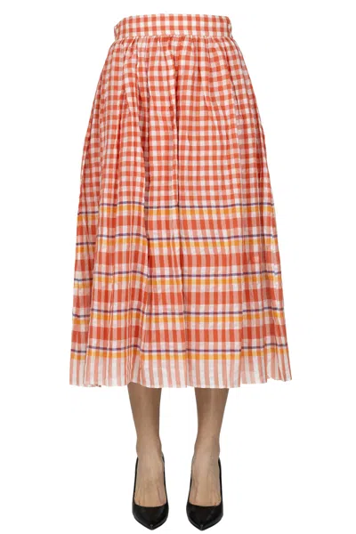 Nimbu Vichy Print Wide Skirt In Red
