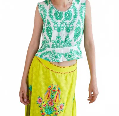 Nimo With Love Angelica Blouse In White Green Ornament Embroidery