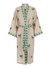 Nimo With Love Beige Cardigan With All-over Applied Embroidery And Waist Belt