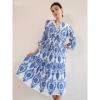 NIMO WITH LOVE CATMINT DRESS WHITE ORNAMENT EMBROIDERY IN BLUE