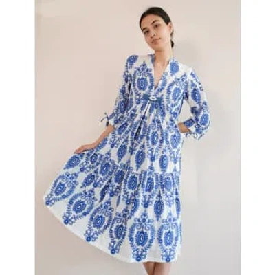 Nimo With Love Catmint Dress White Ornament Embroidery In Blue