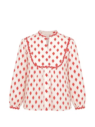 Nimo With Love Catnep Embroidered Ikat-print Blouse In White