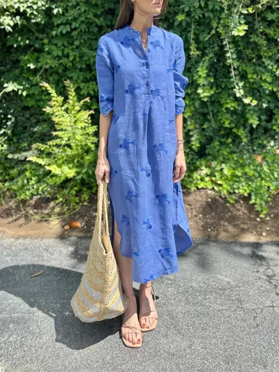 Nimo With Love Cedar Kaftan With Fish Embroidery In Blue By Nimo