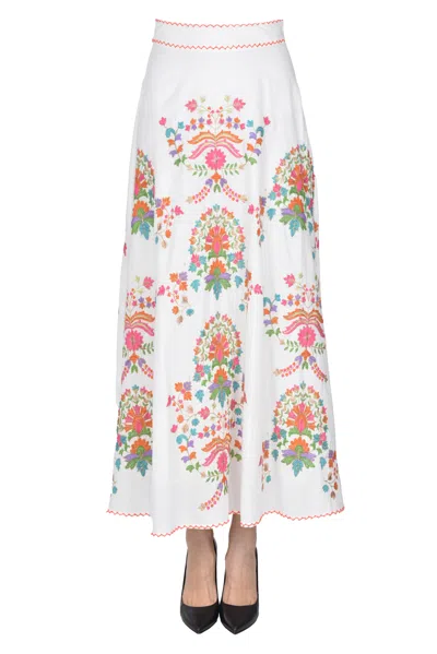 Nimo With Love Embroidered Cotton Skirt In White