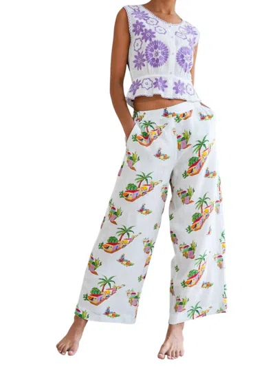 Nimo With Love Fennel Wide Leg Pants In Village Print In White