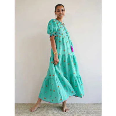 Nimo With Love Flaming Katy Dress Lotus Embroidery Green