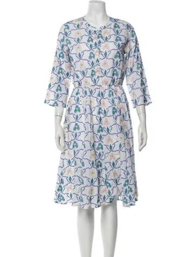 Pre-owned Nimo With Love Floral Print Knee-length Dress In White