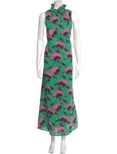 Pre-owned Nimo With Love Floral Print Long Dress In Green