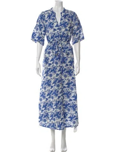 Pre-owned Nimo With Love Linen Long Dress In Blue