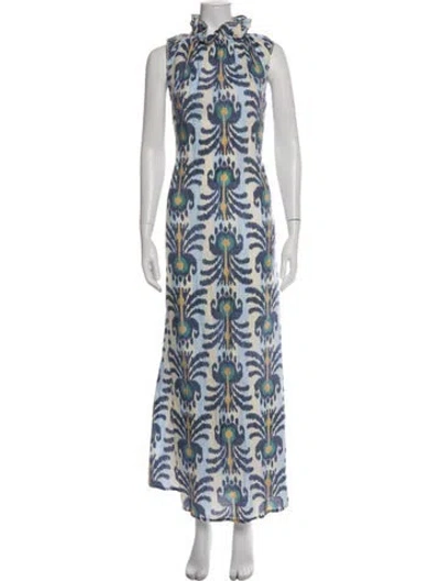 Pre-owned Nimo With Love Linen Long Dress In Blue