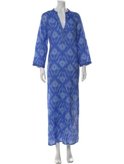 Pre-owned Nimo With Love Linen Long Dress In Blue