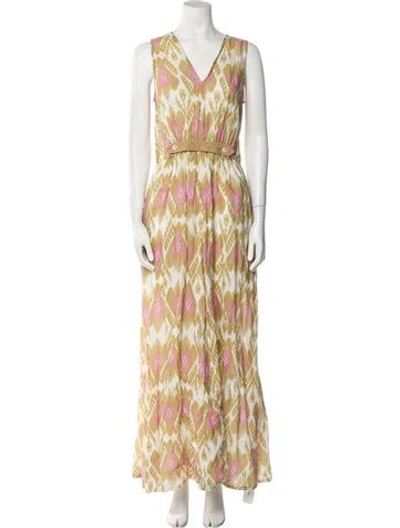 Pre-owned Nimo With Love Linen Long Dress In Multi
