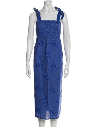 Pre-owned Nimo With Love Linen Midi Length Dress In Blue
