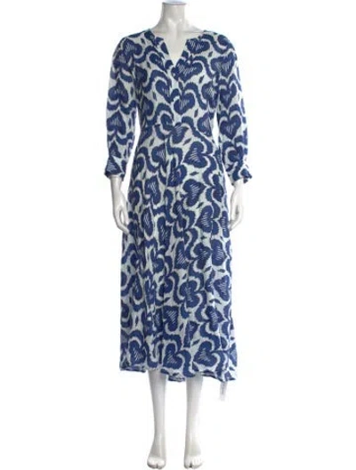 Pre-owned Nimo With Love Linen Midi Length Dress In Blue