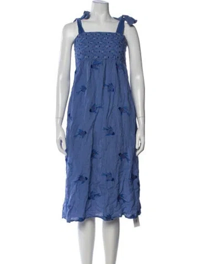 Pre-owned Nimo With Love Linen Midi Length Dress In Blue