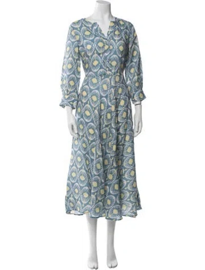 Pre-owned Nimo With Love Linen Midi Length Dress In Blue