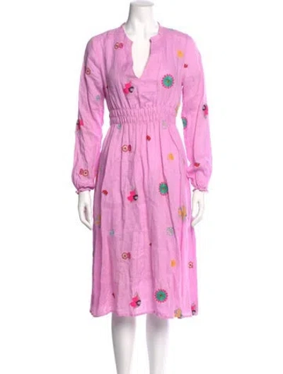 Pre-owned Nimo With Love Linen Midi Length Dress In Pink