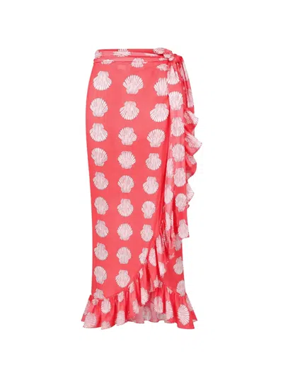 Nimo With Love Mullein Ruffled Shell-print Skirt In Pink