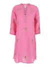 Nimo With Love Multicolor Caftan With V-neckline And All-over Applied Embroidery In Pink