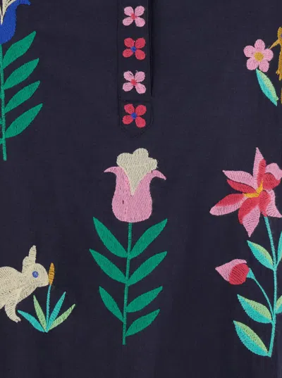Nimo With Love Multicolor Long Dress With All-over Applied Embroidery In Cotton Woman