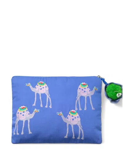 Nimo With Love Ortiga Camel-embroidered Clutch Bag In Blue