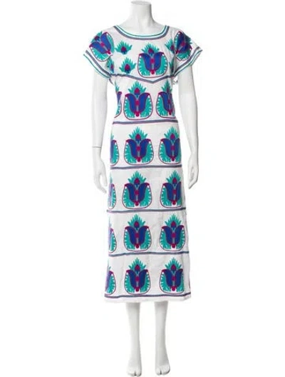 Pre-owned Nimo With Love Paisley Print Long Dress In White