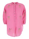 Nimo With Love Pink Blouse With Round Neckline And All-over Applied Embroidery In Linen Woman