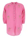 Nimo With Love Pink Blouse With Round Neckline And All-over Applied Embroidery In Linen Woman