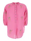 Nimo With Love Pink Blouse With Round Neckline And All-over Applied Embroidery In Linen Woman