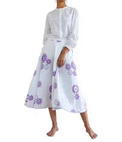 Nimo With Love Primrose Midi Skirt In Purple Flower In White