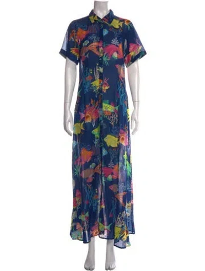 Pre-owned Nimo With Love Silk Long Dress In Blue