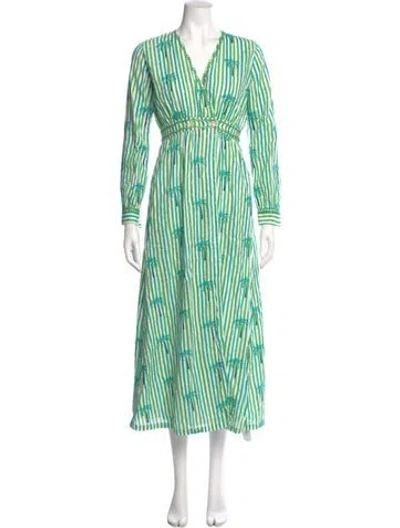 Pre-owned Nimo With Love Striped Long Dress In Green