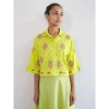 NIMO WITH LOVE THYME BLOUSE PARROT EMBROIDERY ON LIME JACQUARD