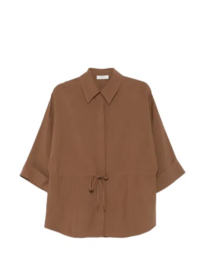 Nina 14.7 Drawstring-waist Blouse In Brown