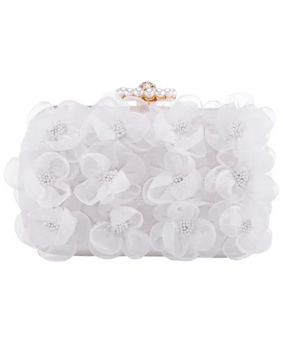Nina 3-d Flower Minaudiere Mini Clutch Handbag In White