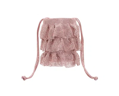 Nina 4 Tired Crystal Mesh Pouch Bag In Rose Gold
